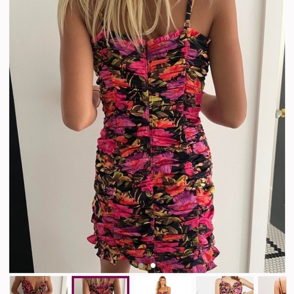 For Love And Lemons Pink, Black, Yellow Floral Cocktail Dress - Picture 15 of 16